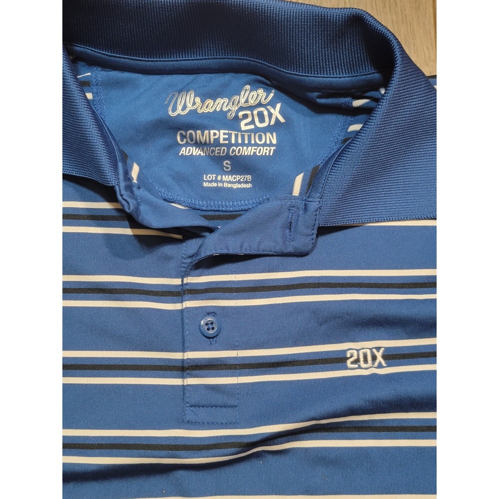 Wrangler 20X Competition Advanced Comfort Blue Striped Polo Shirt Size S - Picture 3 of 4